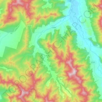 Mapa topográfico Kancoona, altitud, relieve