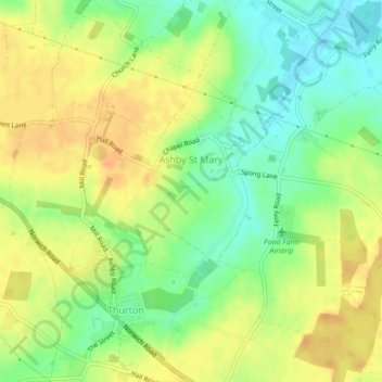 Mapa topográfico Ashby St. Mary, altitud, relieve