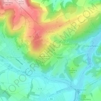 Mapa topográfico Eulenbis, altitud, relieve