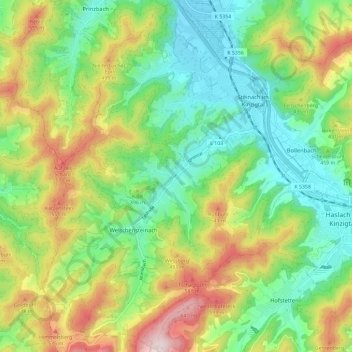 Mapa topográfico Steinach, altitud, relieve