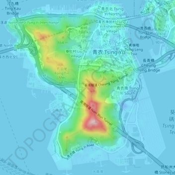Mapa topográfico Tsing Yi, altitud, relieve