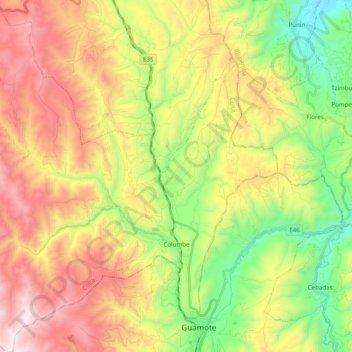 Mapa topográfico Columbe, altitud, relieve