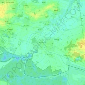 Mapa topográfico Wustrow, altitud, relieve