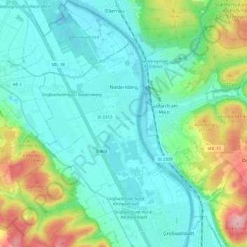 Mapa topográfico Niedernberg, altitud, relieve