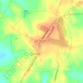 Mapa topográfico Mitchell, altitud, relieve