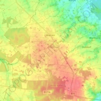Mapa topográfico Wietzen, altitud, relieve