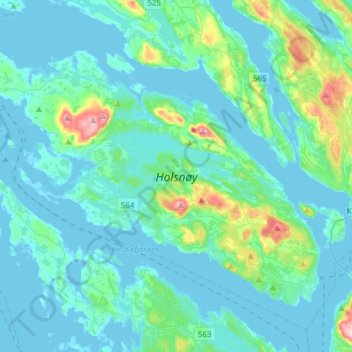 Mapa topográfico Holsnøy, altitud, relieve