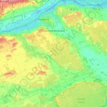 Mapa topográfico Clarence-Rockland, altitud, relieve