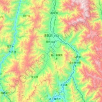 Mapa topográfico 德昌县, altitud, relieve