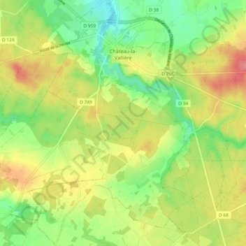 Mapa topográfico Château-la-Vallière, altitud, relieve