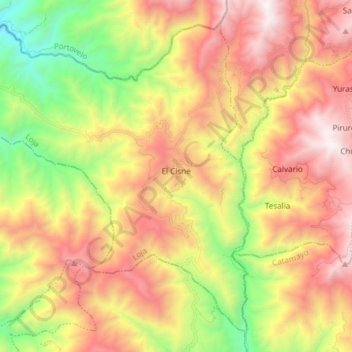 Mapa topográfico El Cisne, altitud, relieve