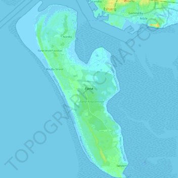 Mapa topográfico Fanø, altitud, relieve