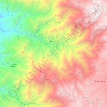 Mapa topográfico Chaucha, altitud, relieve