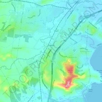 Mapa topográfico Dapto, altitud, relieve