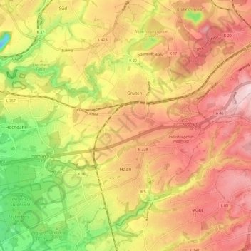 Mapa topográfico Haan, altitud, relieve