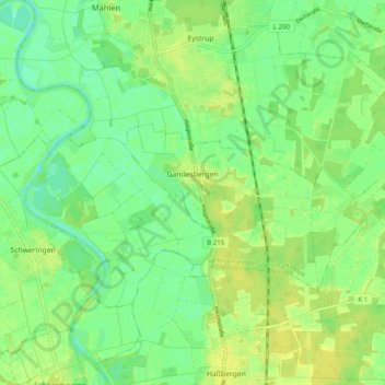 Mapa topográfico Gandesbergen, altitud, relieve