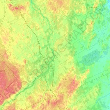 Mapa topográfico Rideau Township, altitud, relieve