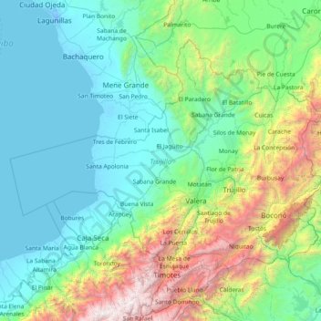 Mapa topográfico Estado Trujillo, altitud, relieve