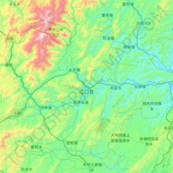 Mapa topográfico 江口县, altitud, relieve