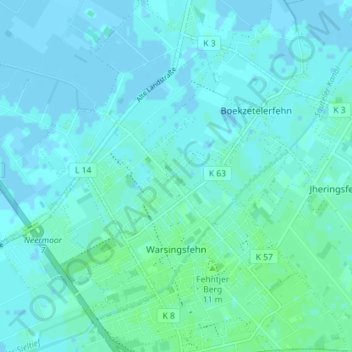Mapa topográfico Warsingsfehn, altitud, relieve