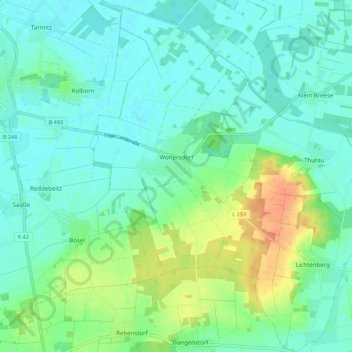 Mapa topográfico Woltersdorf, altitud, relieve