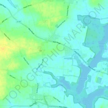 Mapa topográfico Rollesby, altitud, relieve