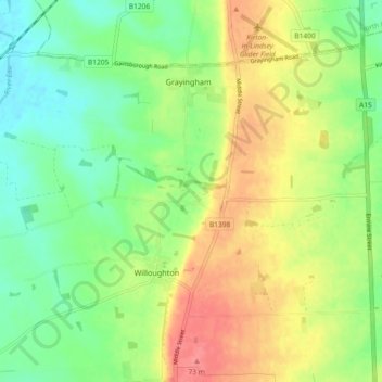 Mapa topográfico Blyborough CP, altitud, relieve