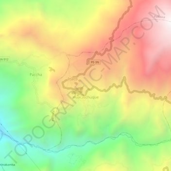 Mapa topográfico Huacaschuque, altitud, relieve