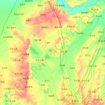 Mapa topográfico 农安县, altitud, relieve