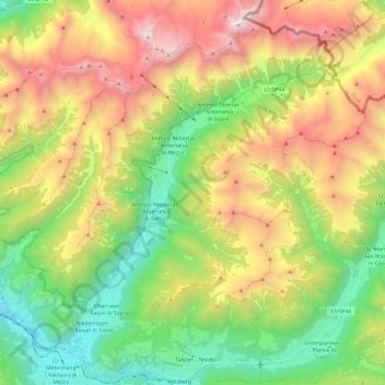 Mapa topográfico Rasen-Antholz - Rasun-Anterselva, altitud, relieve