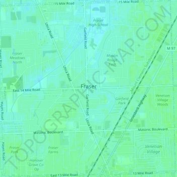 Mapa topográfico Fraser, altitud, relieve