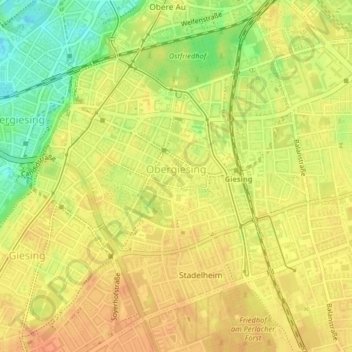 Mapa topográfico Obergiesing, altitud, relieve