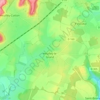 Mapa topográfico Heuilley-le-Grand, altitud, relieve