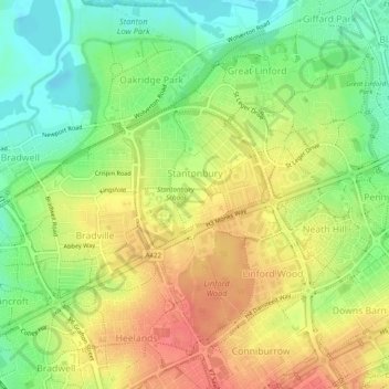 Mapa topográfico Stantonbury, altitud, relieve