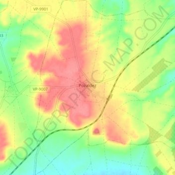 Mapa topográfico Pozaldez, altitud, relieve