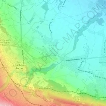 Mapa topográfico Amancy, altitud, relieve