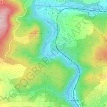 Mapa topográfico Kirschhofen, altitud, relieve