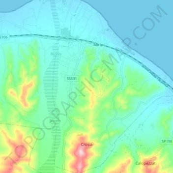Mapa topográfico Crosia, altitud, relieve