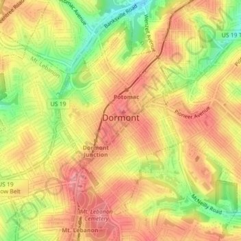 Mapa topográfico Dormont, altitud, relieve