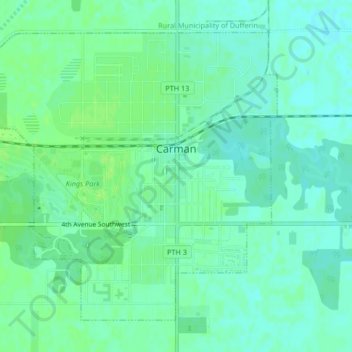 Mapa topográfico Carman, altitud, relieve