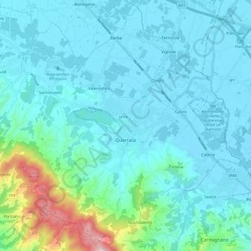 Mapa topográfico Quarrata, altitud, relieve
