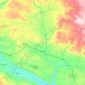 Mapa topográfico Namora, altitud, relieve