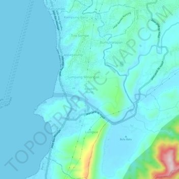 Mapa topográfico Bacukiki Barat, altitud, relieve