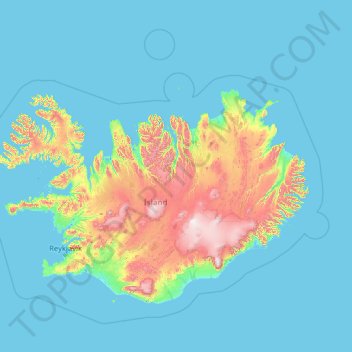 Mapa topográfico Iceland, altitud, relieve