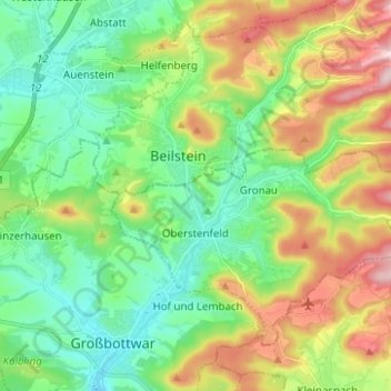 Mapa topográfico Oberstenfeld, altitud, relieve