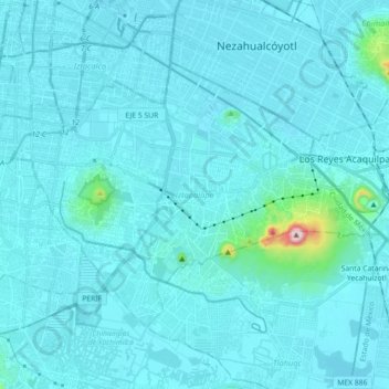 Mapa topográfico Iztapalapa, altitud, relieve