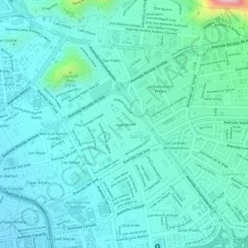 Mapa topográfico San Luis, altitud, relieve