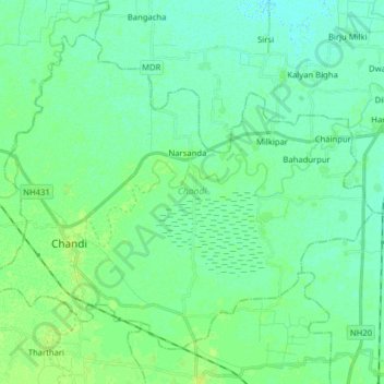 Mapa topográfico Chandi, altitud, relieve