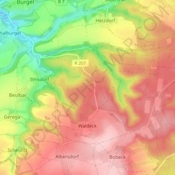 Mapa topográfico Waldeck, altitud, relieve