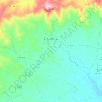 Mapa topográfico Uleila del Campo, altitud, relieve